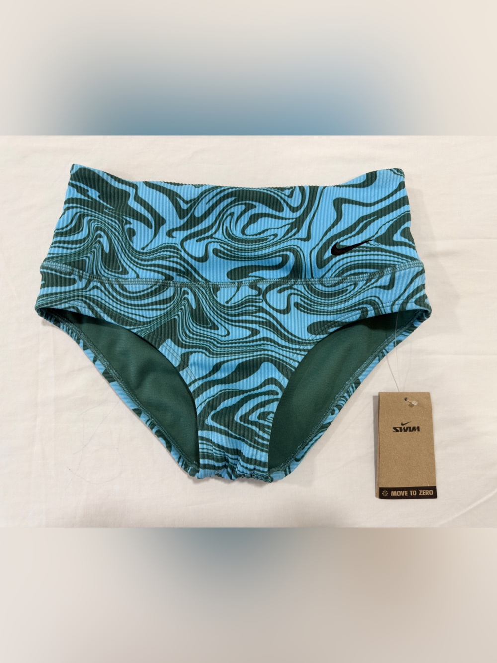 Nike Swim High Waisted Bikini Bottoms Blue Abstract Print Size Small NWT